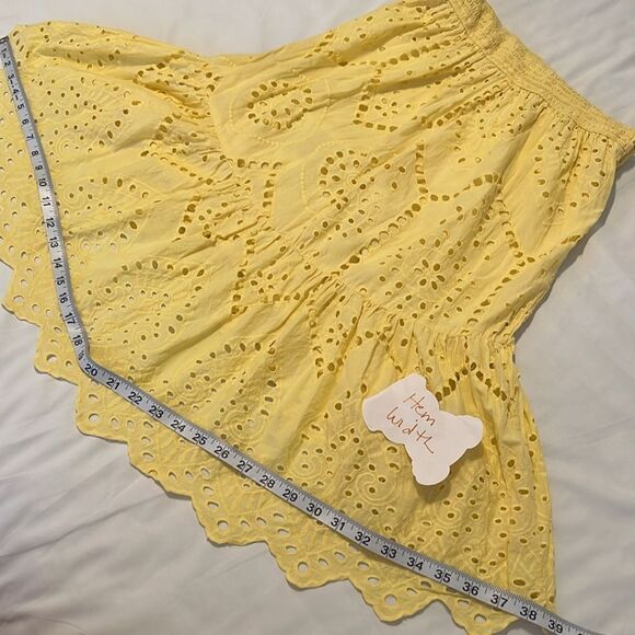 Japna szS bright yellow lined eyelet dress shorter in front elastic back EUC - Picture 12 of 12